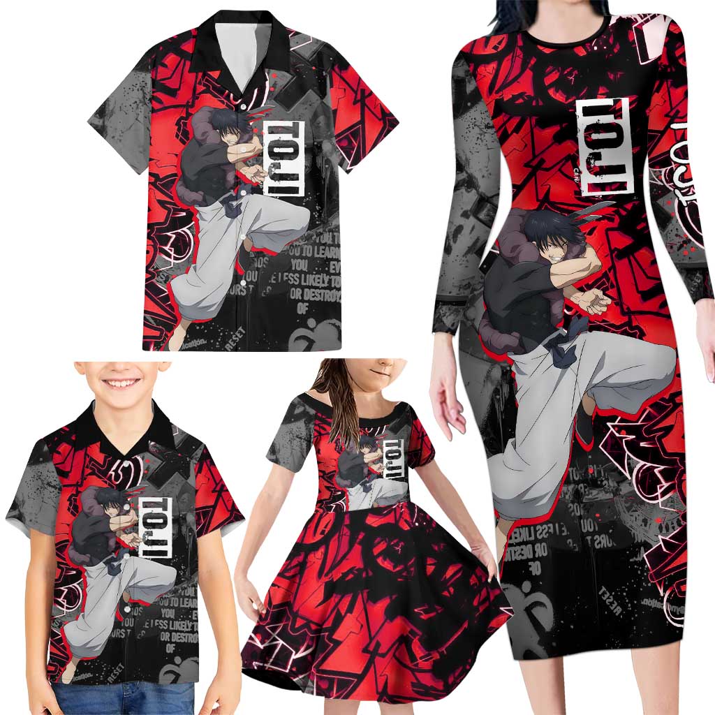 Toji Fushiguro Family Matching Long Sleeve Bodycon Dress and Hawaiian Shirt Urban Graffiti Anime Style