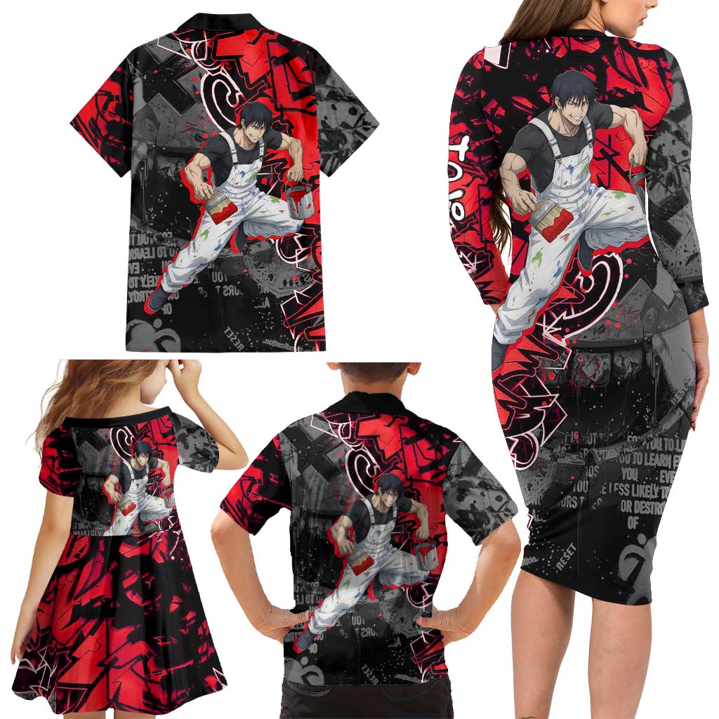 Toji Fushiguro Family Matching Long Sleeve Bodycon Dress and Hawaiian Shirt Urban Graffiti Anime Style