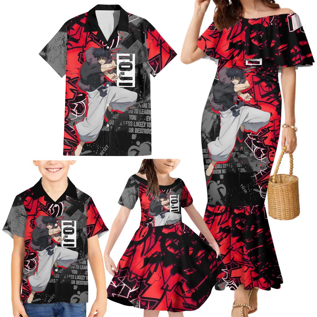 Toji Fushiguro Family Matching Mermaid Dress and Hawaiian Shirt Urban Graffiti Anime Style