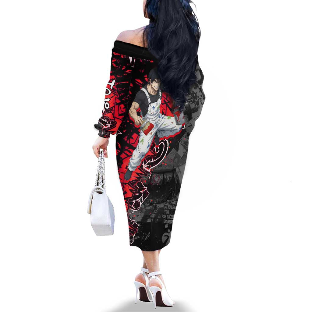 Toji Fushiguro Family Matching Off The Shoulder Long Sleeve Dress and Hawaiian Shirt Urban Graffiti Anime Style