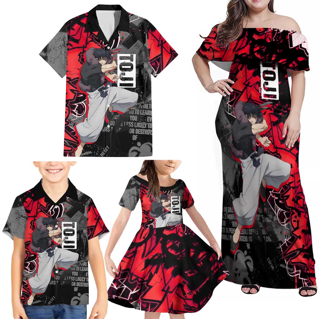 Toji Fushiguro Family Matching Off Shoulder Maxi Dress and Hawaiian Shirt Urban Graffiti Anime Style