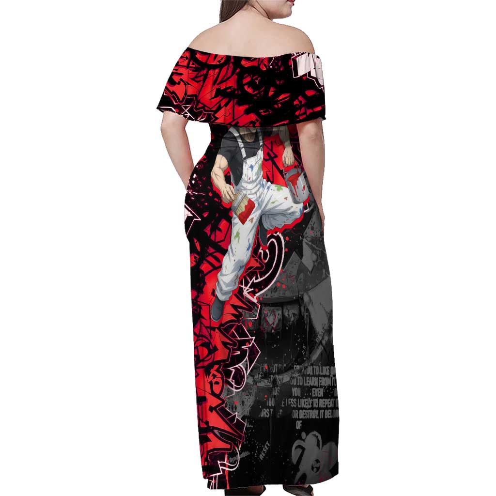 Toji Fushiguro Family Matching Off Shoulder Maxi Dress and Hawaiian Shirt Urban Graffiti Anime Style