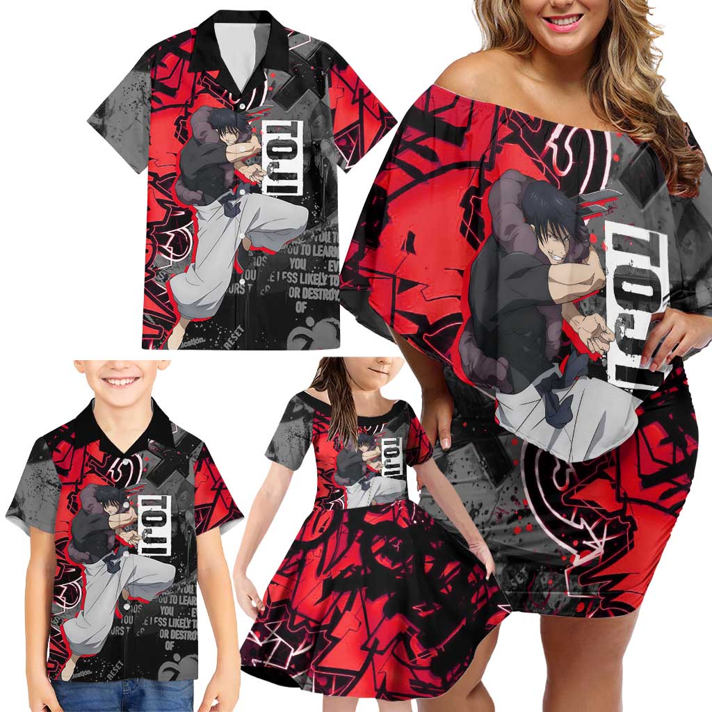 Toji Fushiguro Family Matching Off Shoulder Short Dress and Hawaiian Shirt Urban Graffiti Anime Style