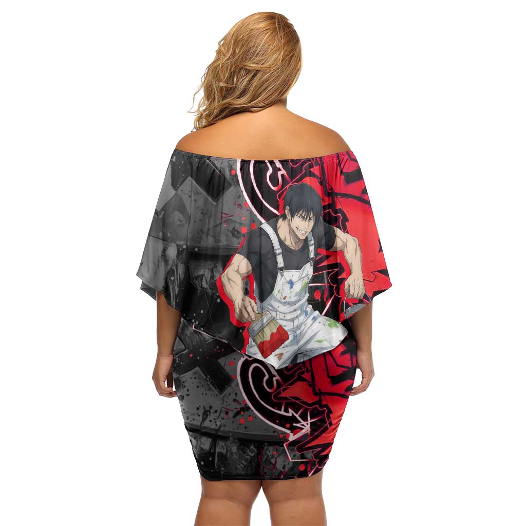 Toji Fushiguro Family Matching Off Shoulder Short Dress and Hawaiian Shirt Urban Graffiti Anime Style