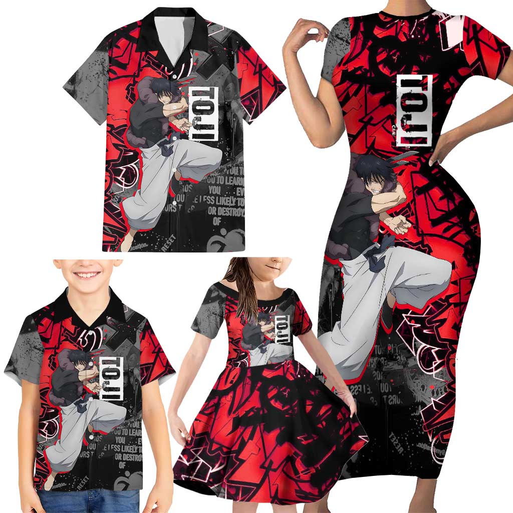Toji Fushiguro Family Matching Short Sleeve Bodycon Dress and Hawaiian Shirt Urban Graffiti Anime Style