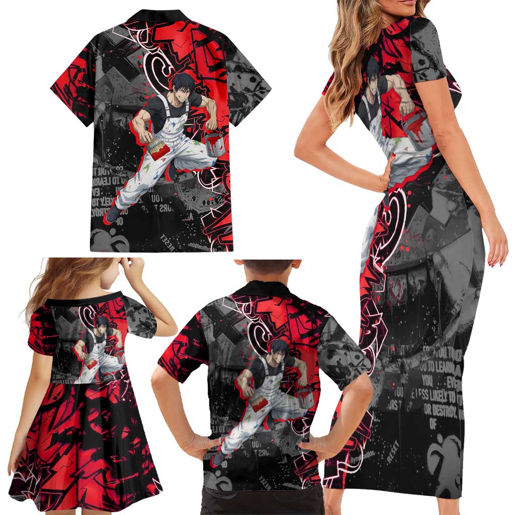 Toji Fushiguro Family Matching Short Sleeve Bodycon Dress and Hawaiian Shirt Urban Graffiti Anime Style