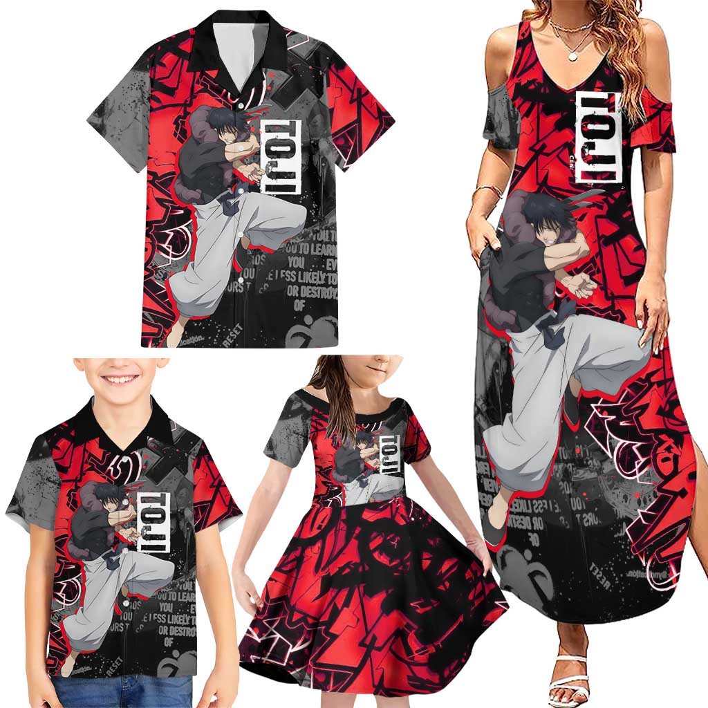 Toji Fushiguro Family Matching Summer Maxi Dress and Hawaiian Shirt Urban Graffiti Anime Style