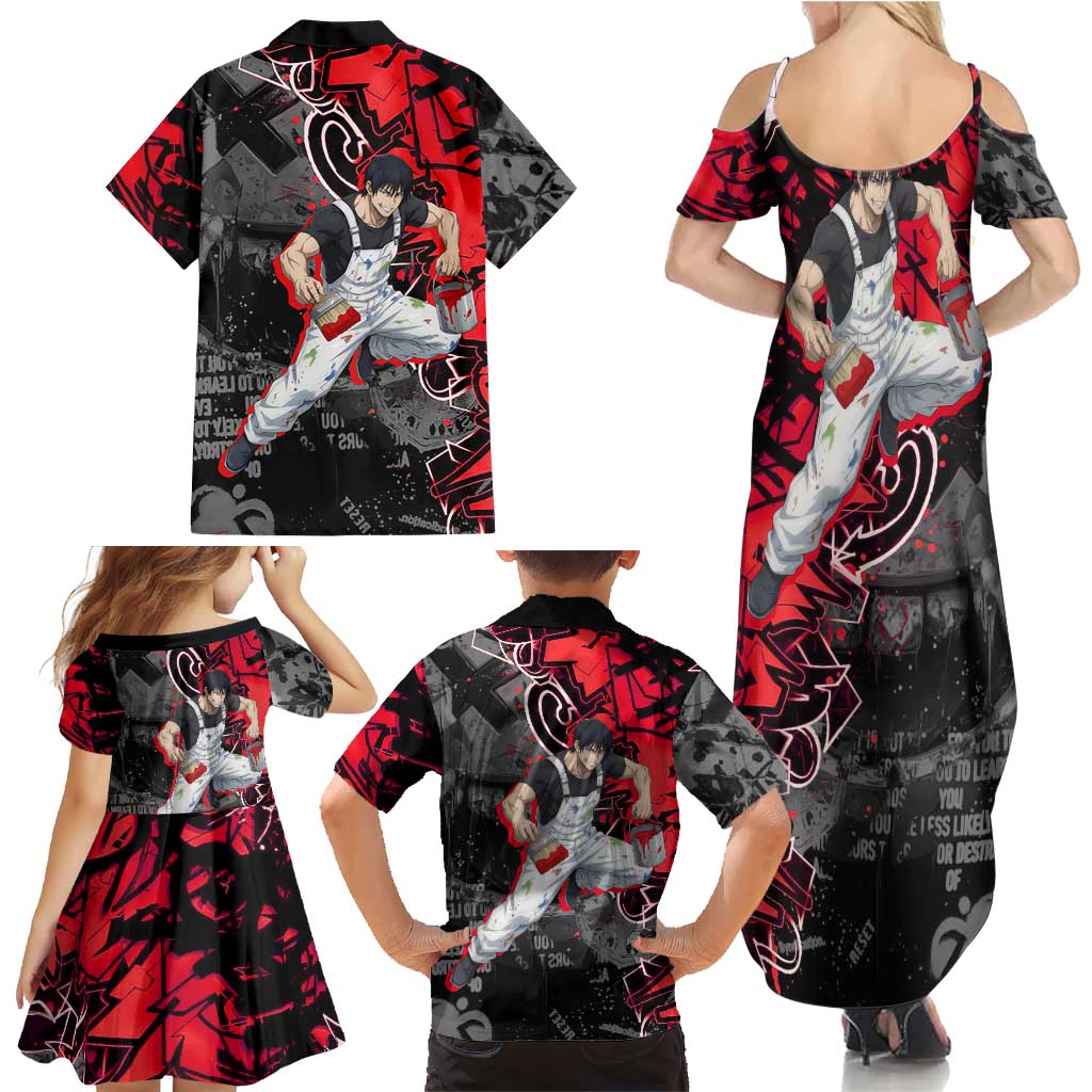 Toji Fushiguro Family Matching Summer Maxi Dress and Hawaiian Shirt Urban Graffiti Anime Style
