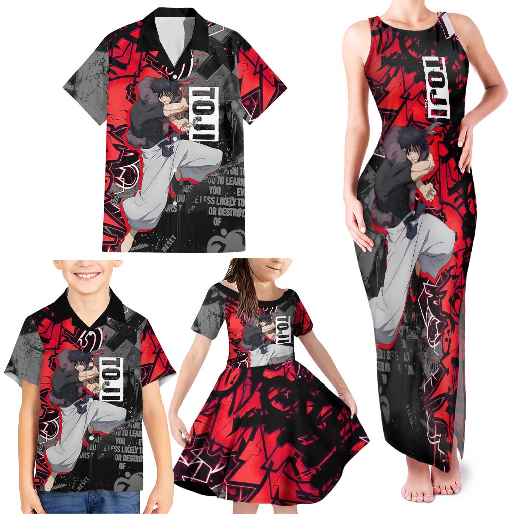 Toji Fushiguro Family Matching Tank Maxi Dress and Hawaiian Shirt Urban Graffiti Anime Style