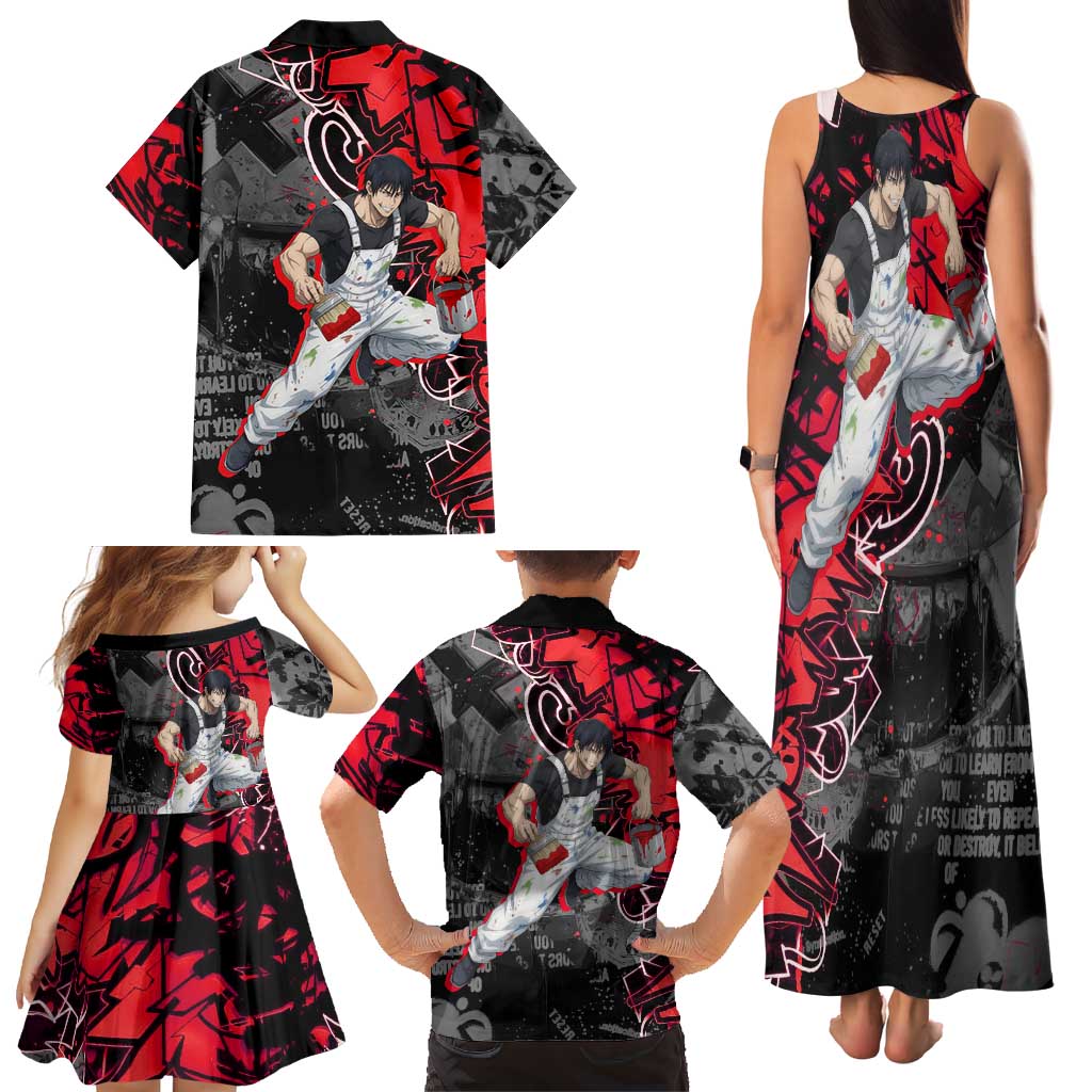 Toji Fushiguro Family Matching Tank Maxi Dress and Hawaiian Shirt Urban Graffiti Anime Style