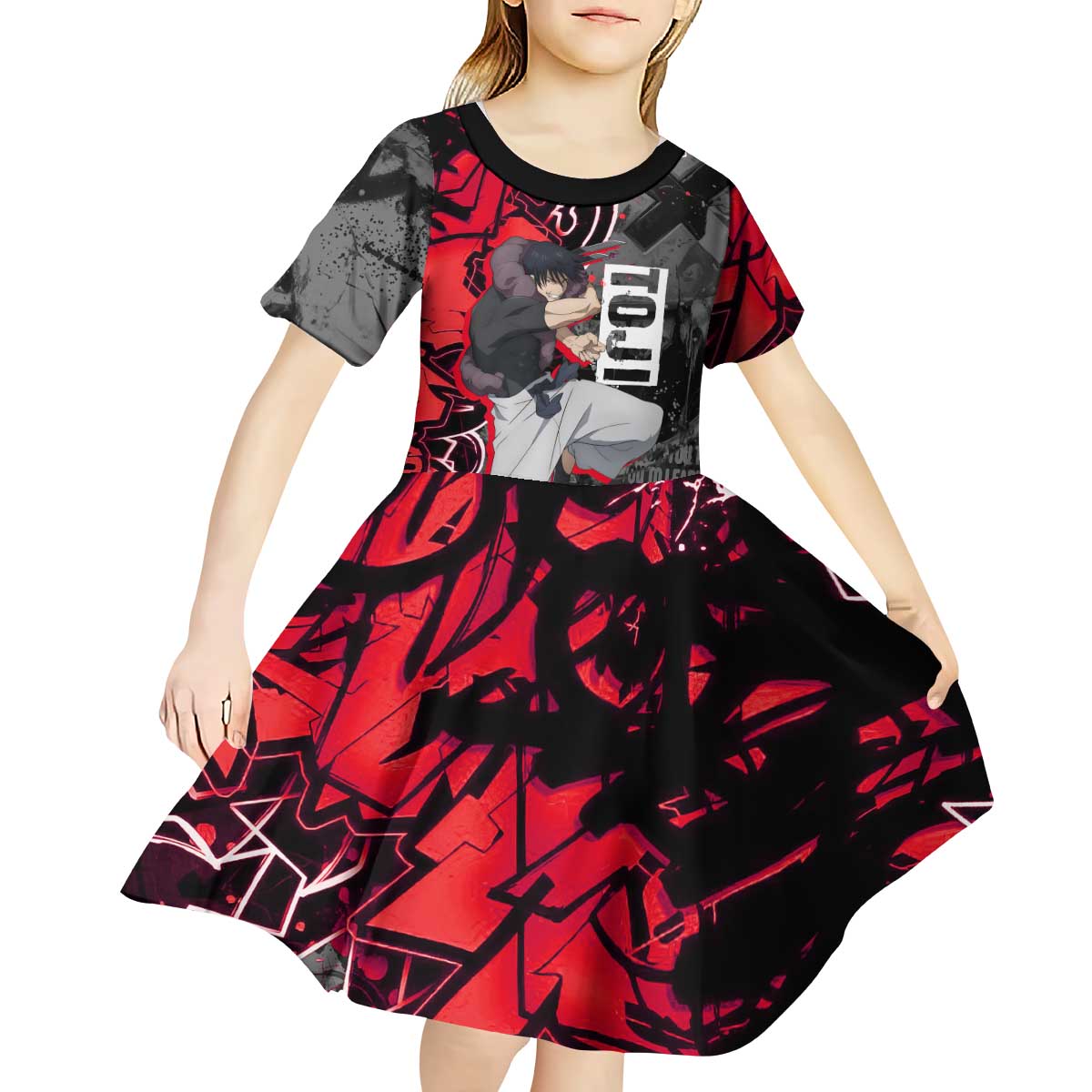 Toji Fushiguro Kid Short Sleeve Dress Urban Graffiti Anime Style