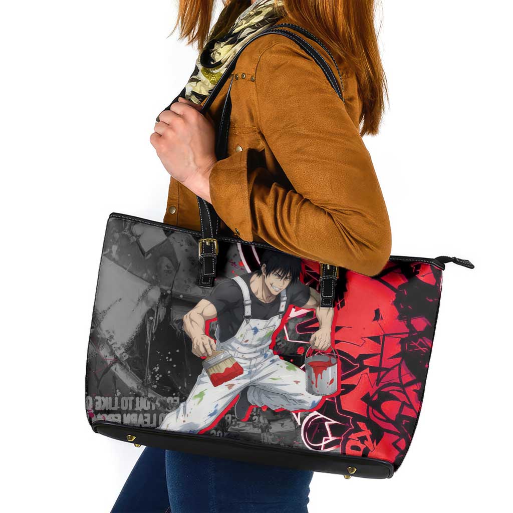 Toji Fushiguro Leather Tote Bag Urban Graffiti Anime Style