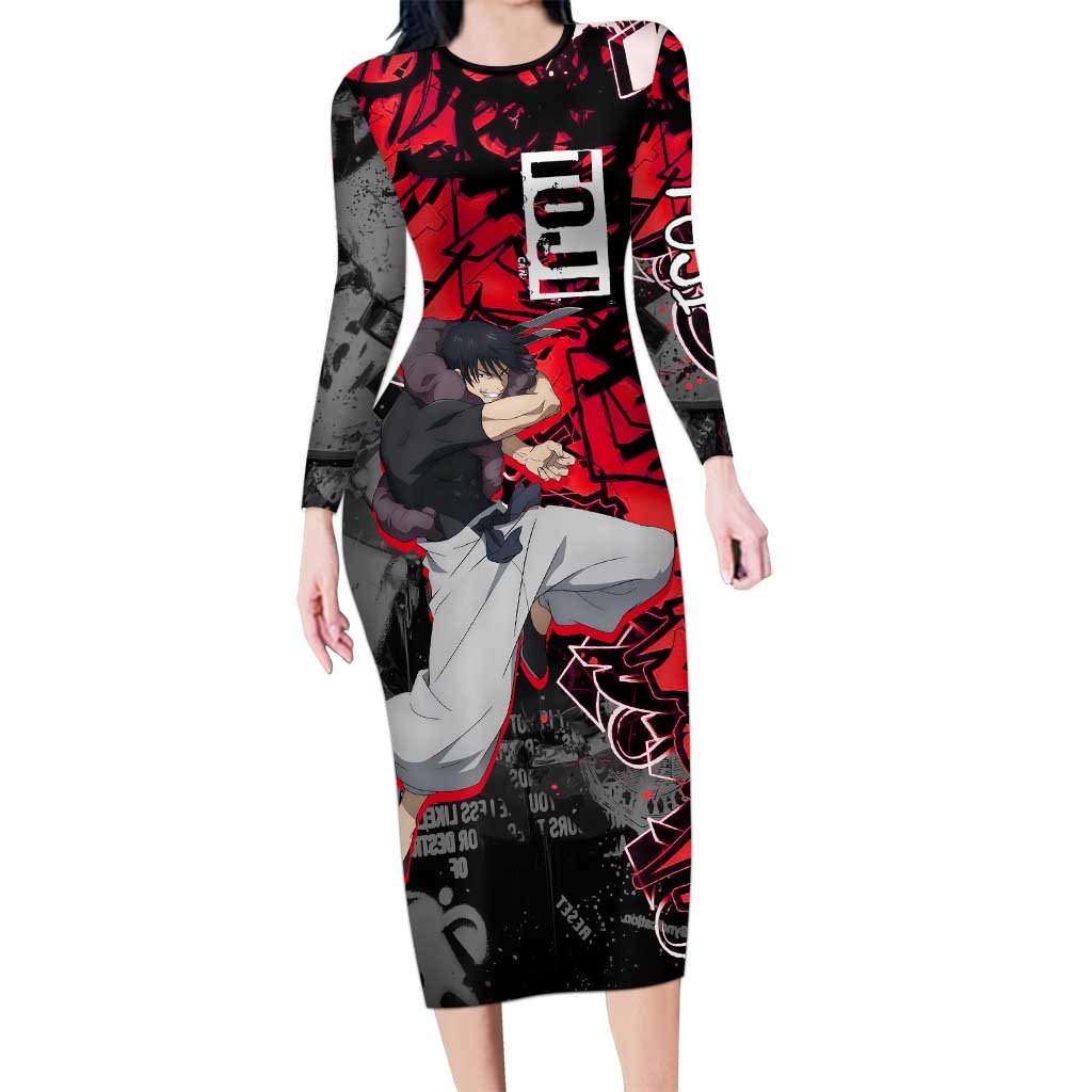 Toji Fushiguro Long Sleeve Bodycon Dress Urban Graffiti Anime Style