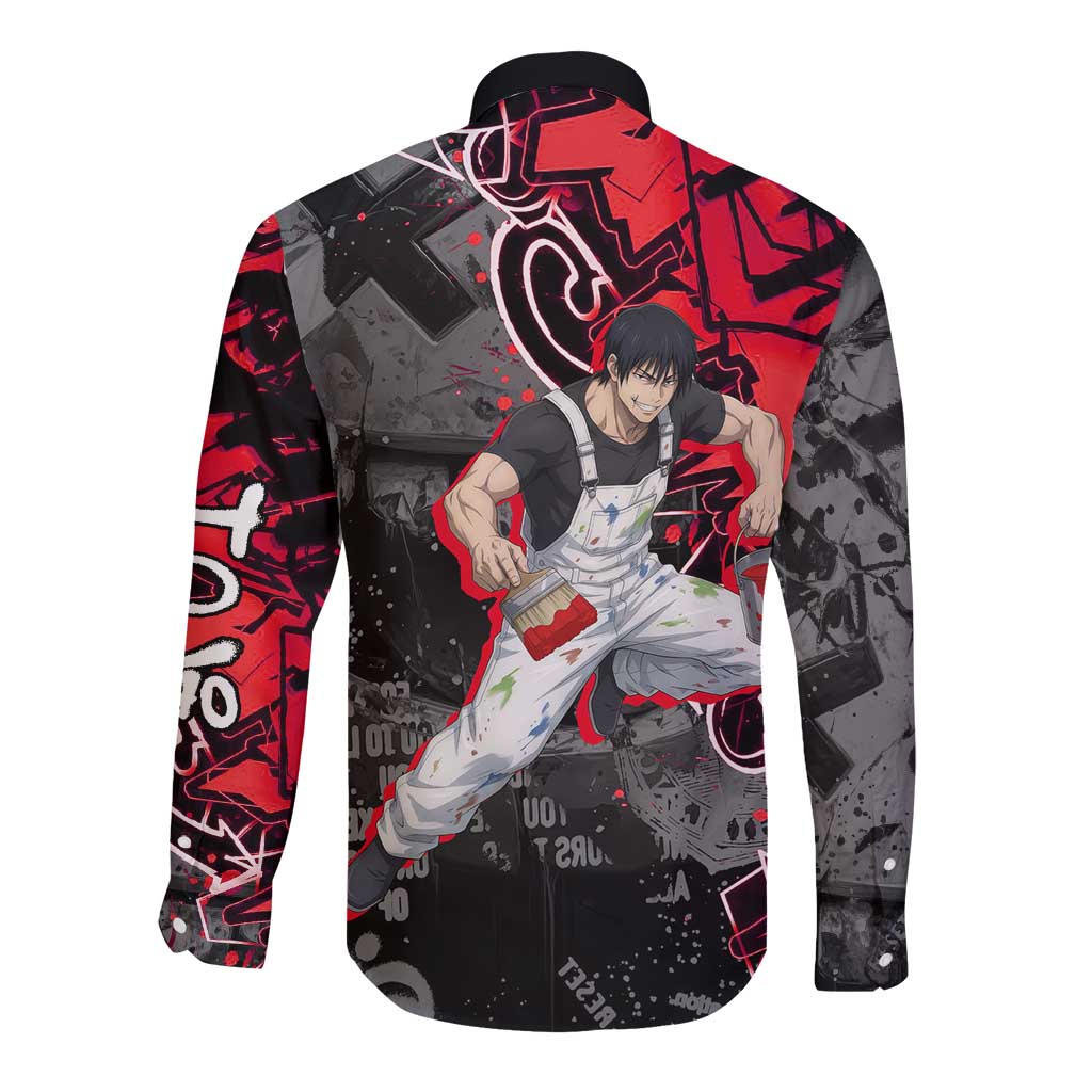 Toji Fushiguro Long Sleeve Button Shirt Urban Graffiti Anime Style