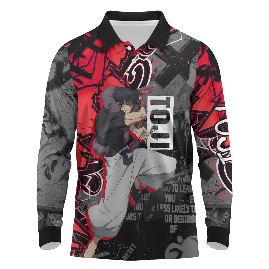 Toji Fushiguro Long Sleeve Polo Shirt Urban Graffiti Anime Style