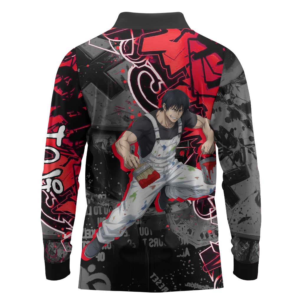 Toji Fushiguro Long Sleeve Polo Shirt Urban Graffiti Anime Style