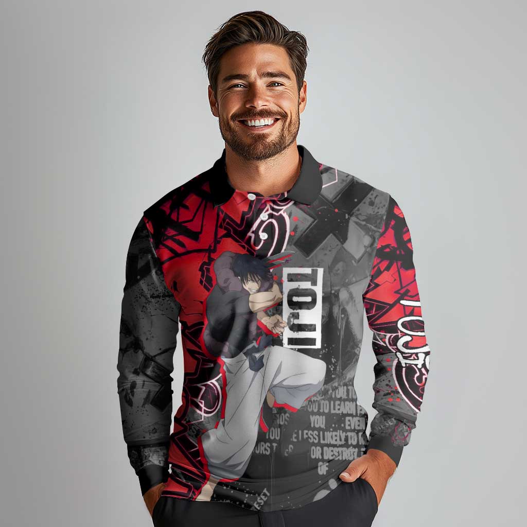 Toji Fushiguro Long Sleeve Polo Shirt Urban Graffiti Anime Style