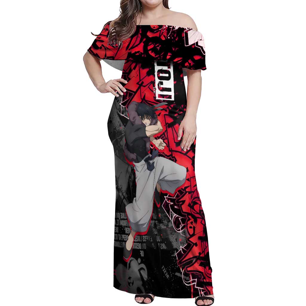 Toji Fushiguro Off Shoulder Maxi Dress Urban Graffiti Anime Style