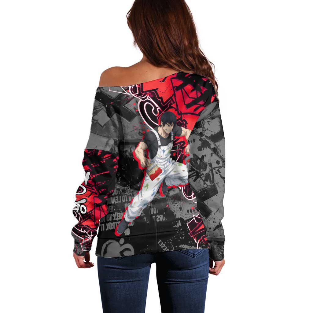 Toji Fushiguro Off Shoulder Sweater Urban Graffiti Anime Style