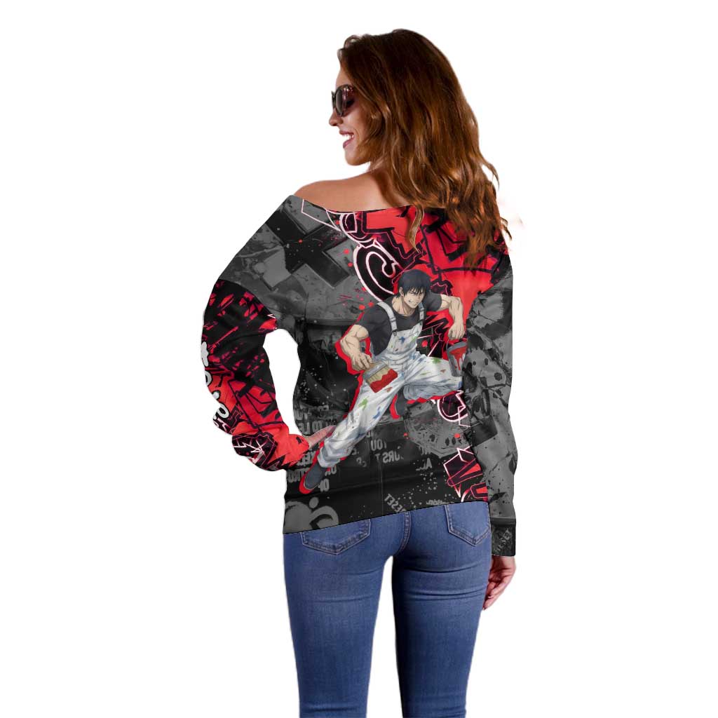 Toji Fushiguro Off Shoulder Sweater Urban Graffiti Anime Style