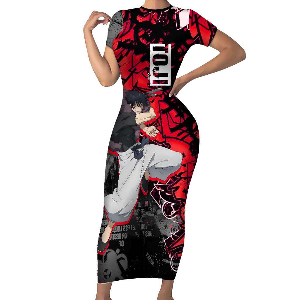 Toji Fushiguro Short Sleeve Bodycon Dress Urban Graffiti Anime Style