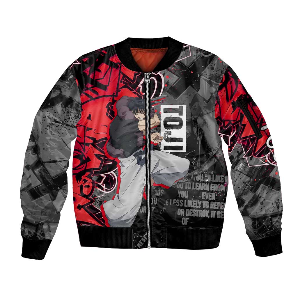 Toji Fushiguro Sleeve Zip Bomber Jacket Urban Graffiti Anime Style