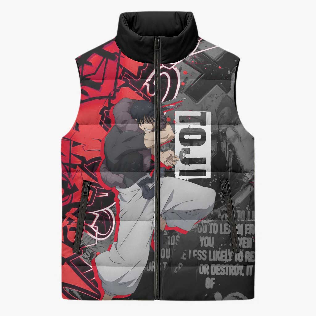 Toji Fushiguro Sleeveless Puffer Jacket Urban Graffiti Anime Style