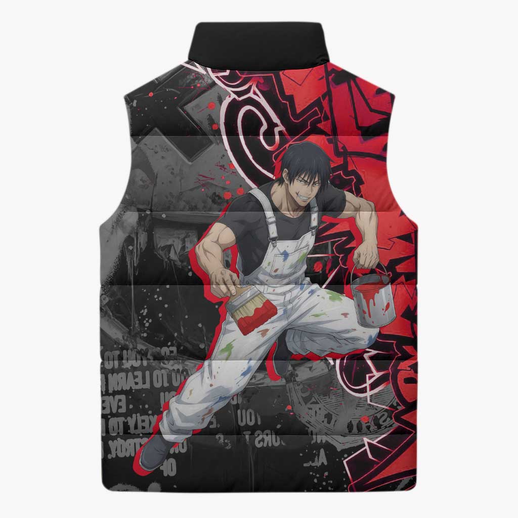 Toji Fushiguro Sleeveless Puffer Jacket Urban Graffiti Anime Style