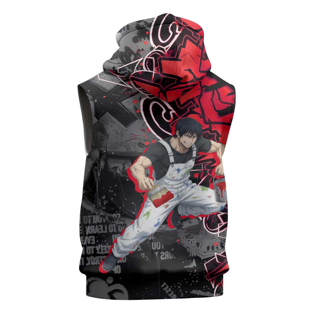 Toji Fushiguro Sleeveless Zip Hoodie Urban Graffiti Anime Style