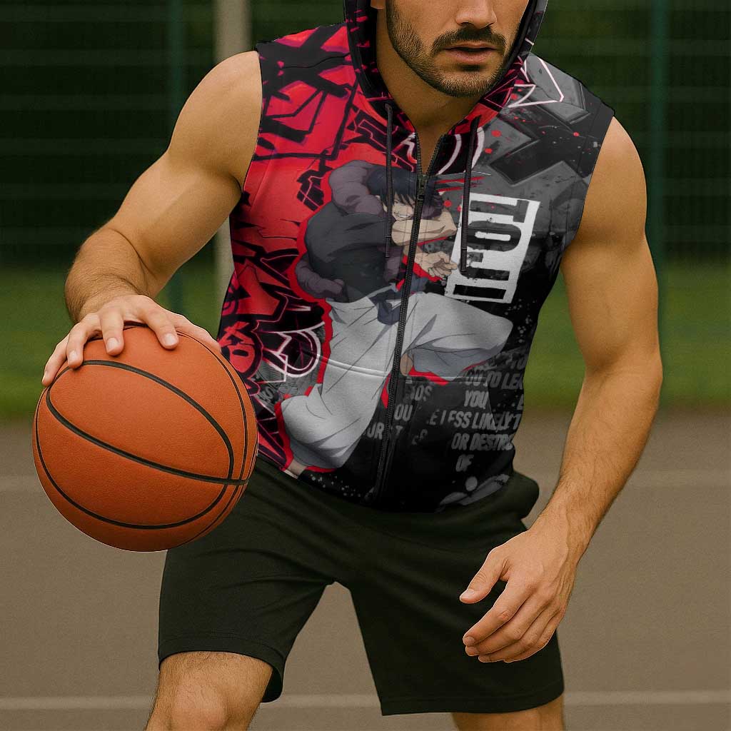 Toji Fushiguro Sleeveless Zip Hoodie Urban Graffiti Anime Style