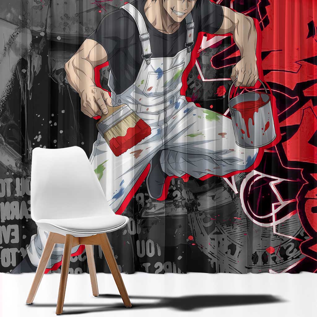 Toji Fushiguro Window Curtain Urban Graffiti Anime Style