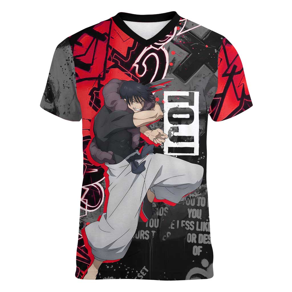 Toji Fushiguro Women V-Neck T-Shirt Urban Graffiti Anime Style