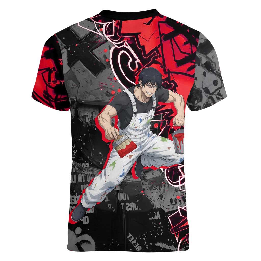 Toji Fushiguro Women V-Neck T-Shirt Urban Graffiti Anime Style
