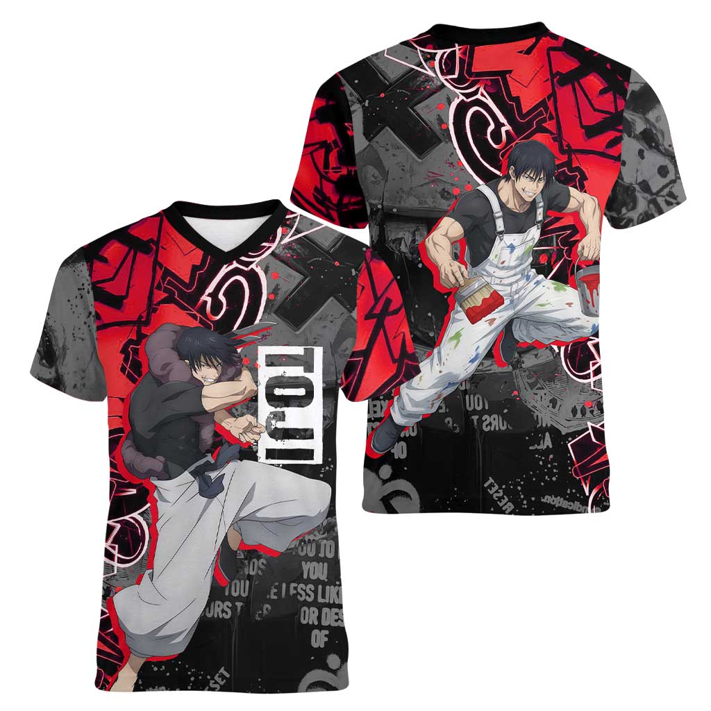 Toji Fushiguro Women V-Neck T-Shirt Urban Graffiti Anime Style