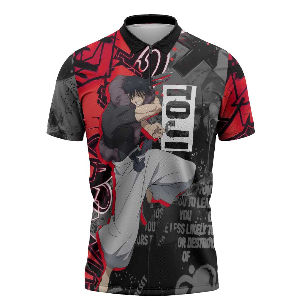 Toji Fushiguro Zipper Polo Shirt Urban Graffiti Anime Style