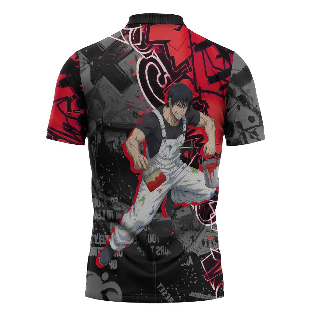 Toji Fushiguro Zipper Polo Shirt Urban Graffiti Anime Style