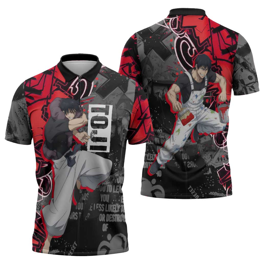 Toji Fushiguro Zipper Polo Shirt Urban Graffiti Anime Style