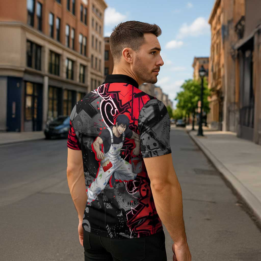 Toji Fushiguro Zipper Polo Shirt Urban Graffiti Anime Style