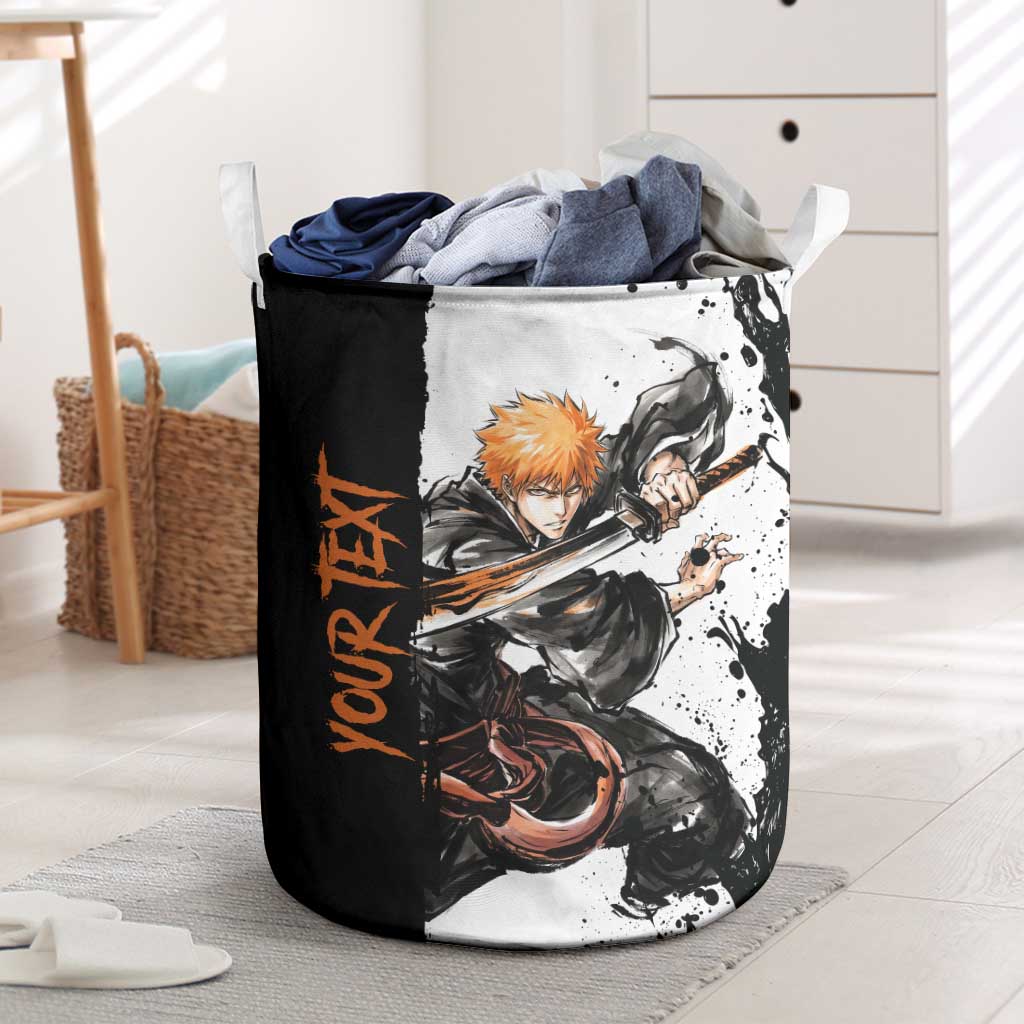 Personalized Ichigo Kurosaki Laundry Basket Ink Splash Anime Brush Style