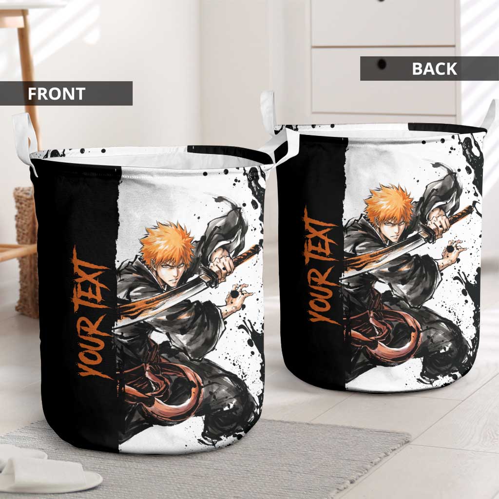 Personalized Ichigo Kurosaki Laundry Basket Ink Splash Anime Brush Style