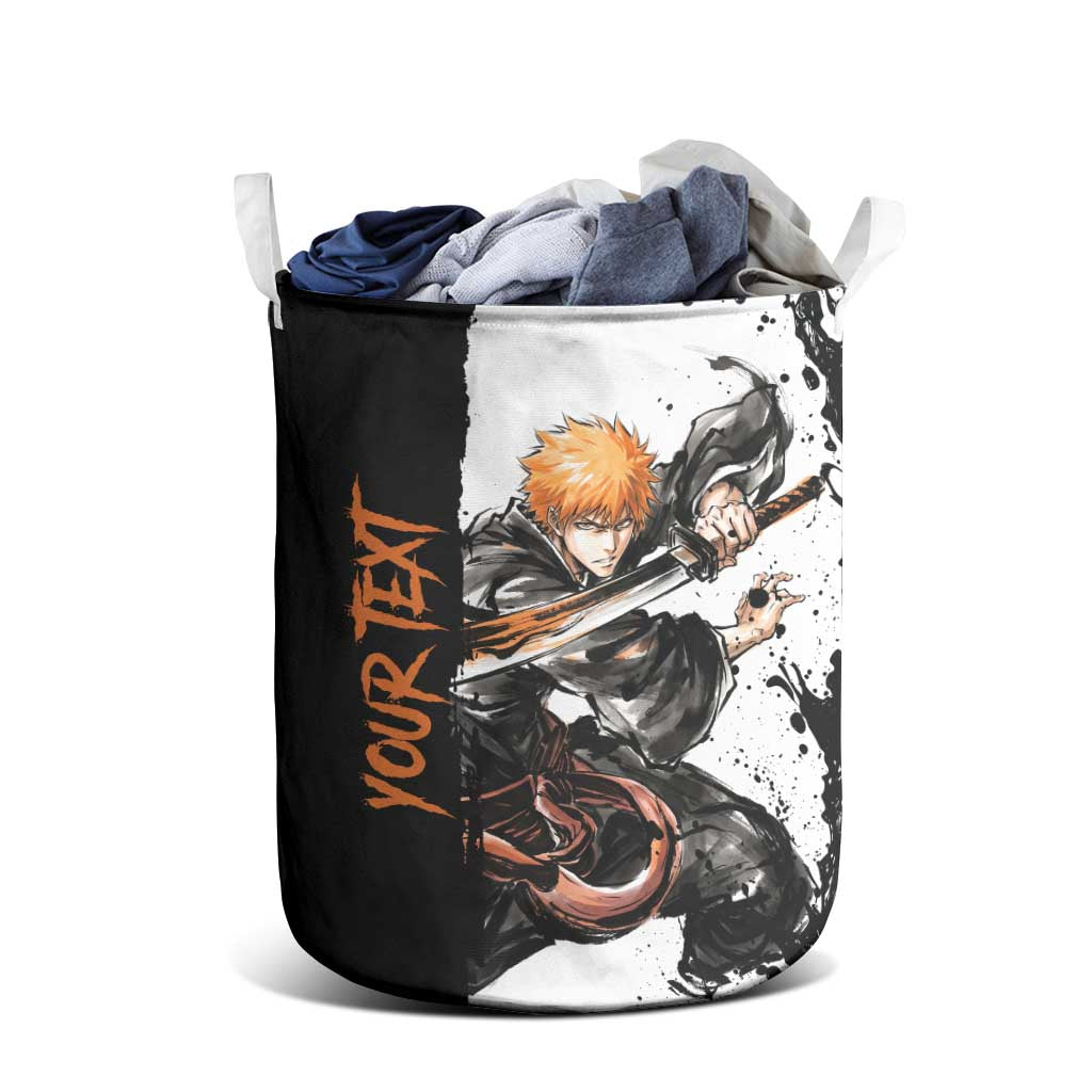 Personalized Ichigo Kurosaki Laundry Basket Ink Splash Anime Brush Style
