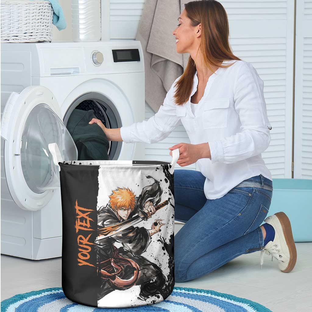 Personalized Ichigo Kurosaki Laundry Basket Ink Splash Anime Brush Style