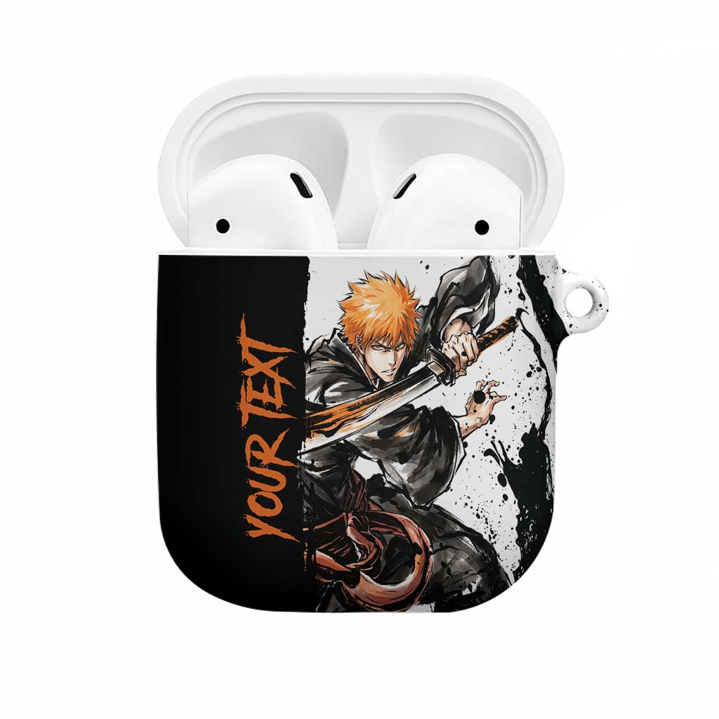 Personalized Ichigo Kurosaki AirPods Case Ink Splash Anime Brush Style