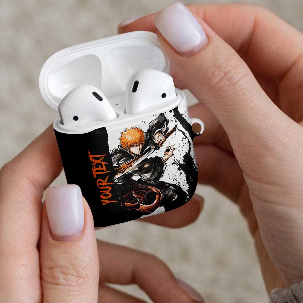 Personalized Ichigo Kurosaki AirPods Case Ink Splash Anime Brush Style