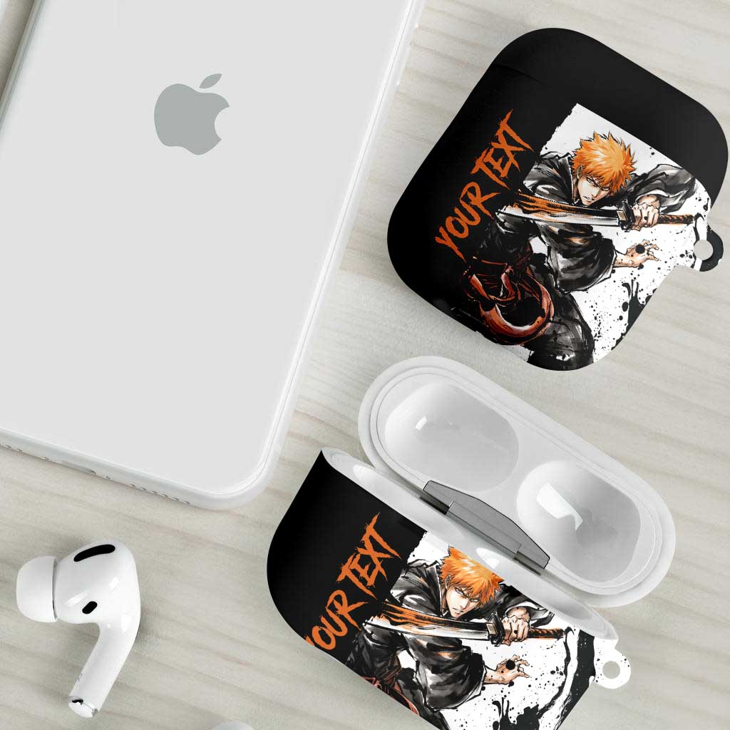 Personalized Ichigo Kurosaki AirPods Case Ink Splash Anime Brush Style