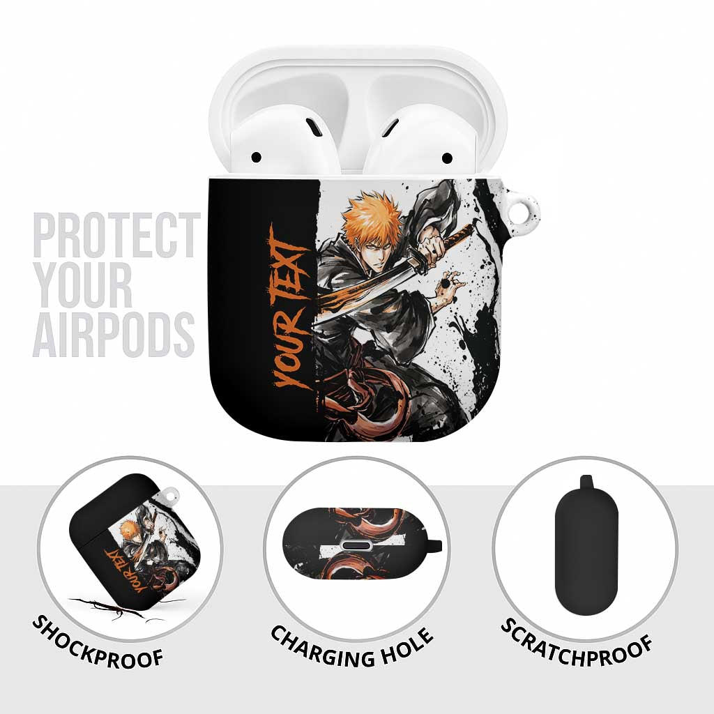 Personalized Ichigo Kurosaki AirPods Case Ink Splash Anime Brush Style