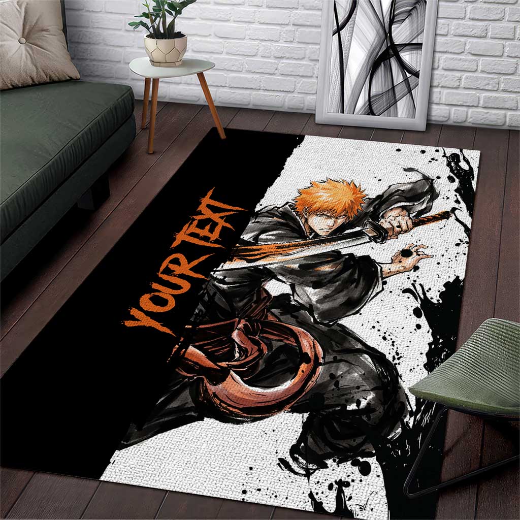 Personalized Ichigo Kurosaki Area Rug Ink Splash Anime Brush Style
