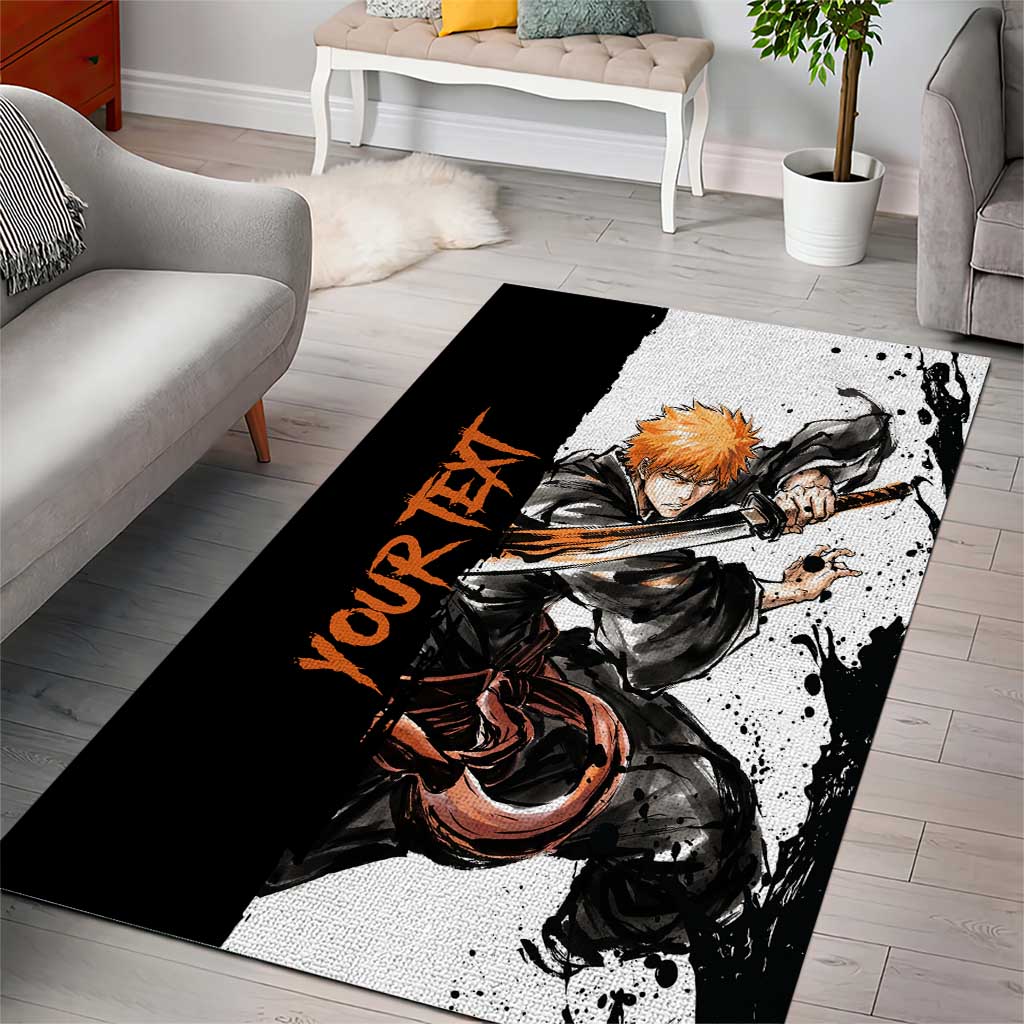 Personalized Ichigo Kurosaki Area Rug Ink Splash Anime Brush Style