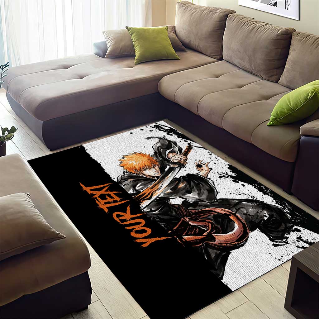 Personalized Ichigo Kurosaki Area Rug Ink Splash Anime Brush Style