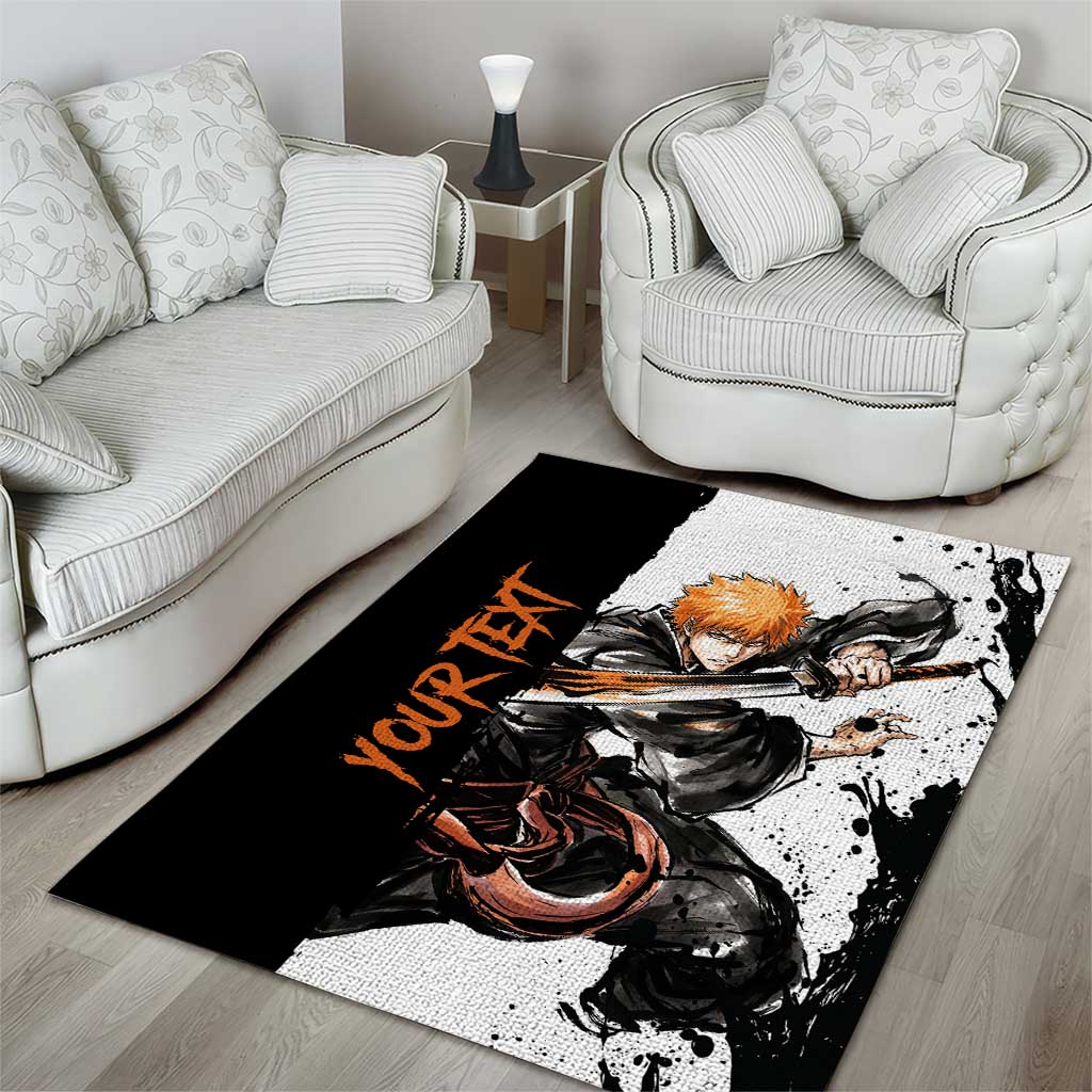 Personalized Ichigo Kurosaki Area Rug Ink Splash Anime Brush Style